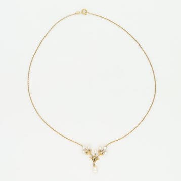 Collier - 14 carats Or jaune Perle - Diamant, Handtassen en Accessoires, Kettingen, Nieuw