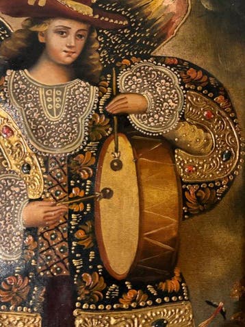 Cuzco School (XX) - St Gabriel Archangel with Drum, Antiek en Kunst