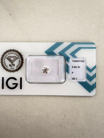 1 pcs Diamant (Naturelle) - 0.62 ct - Rond - F - VS1 -, Handtassen en Accessoires, Edelstenen, Nieuw