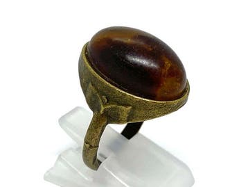 Vintage Unieke Baltische Barnsteenring - Frozen Cognac &, Verzamelen