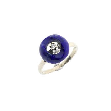 Witgouden ring met sodaliet en diamant; 0,04 ct., Ophalen of Verzenden