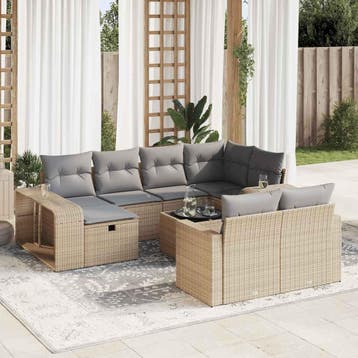 vidaXL 11-delige Tuinset met kussens poly rattan beige, Verzenden, Nieuw, Tuinset