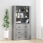 vidaXL Hoge kast bewerkt hout grijs sonoma eikenkleurig, Verzenden, Nieuw