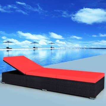 vidaXL Ligbed met kussen poly rattan zwart, Verzenden