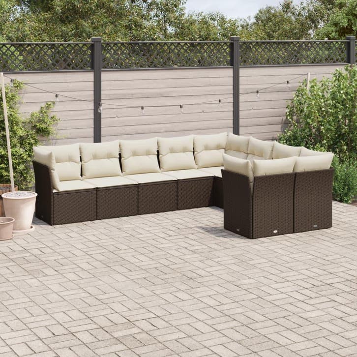 vidaXL 9-delige Loungeset met kussens poly rattan bruin, Jardin & Terrasse, Ensembles de jardin, Envoi
