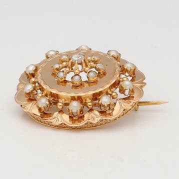 Broche - 18 karaat Roségoud Parel - Diamant