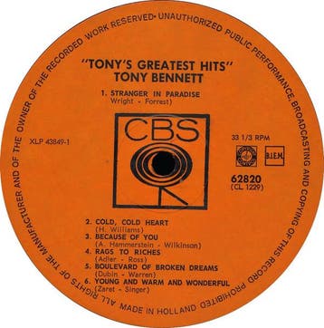 Tony Bennett - Tonys Greatest Hits, Verzenden