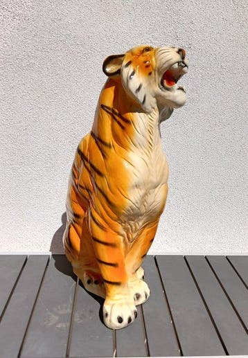 Statue, Tiger rugente - 53 cm - Majolique