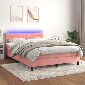 vidaXL Boxspring met matras en LED fluweel roze 140x200 cm, Verzenden, Nieuw