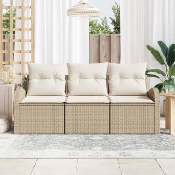 vidaXL Tuinbank Set 3 st Beige en wit Poly rattan, Tuin en Terras, Verzenden, Nieuw