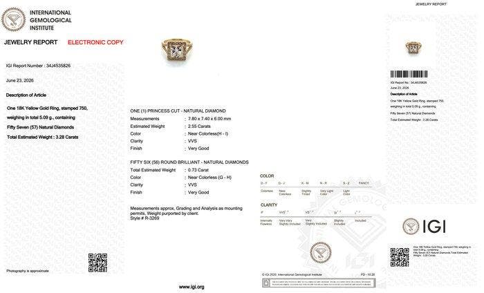 Ring - 18 karaat Geel goud - 3.28ct. tw. Diamant, Handtassen en Accessoires, Ringen