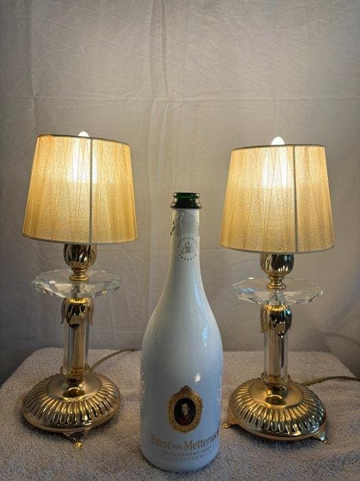 Lampe de table (2) - Laiton, Verre, Textile, Maison & Meubles, Maison & Meubles | Autre