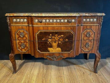Commode - Hout, Marmer, Brons - Marquetterie en voorzien van
