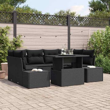 vidaXL Bankstel 7 st Zwart poly rattan, Verzenden, Nieuw