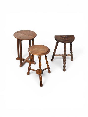 Kruk - Eik - Set van drie krukken, Antiek en Kunst