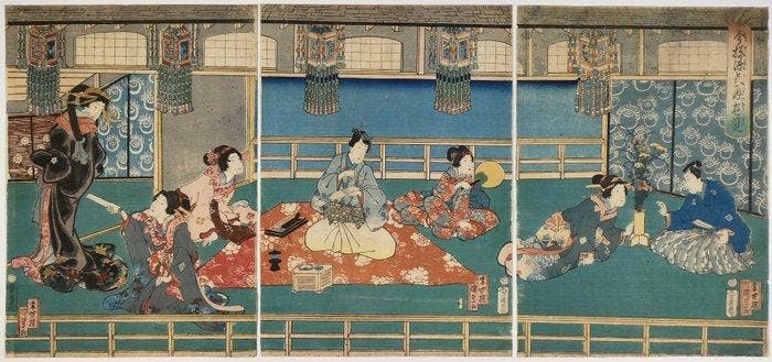Utagawa Kunisada II /  (1823–1880) Imay Genji Tsuki, Antiquités & Art, Antiquités | Autres Antiquités