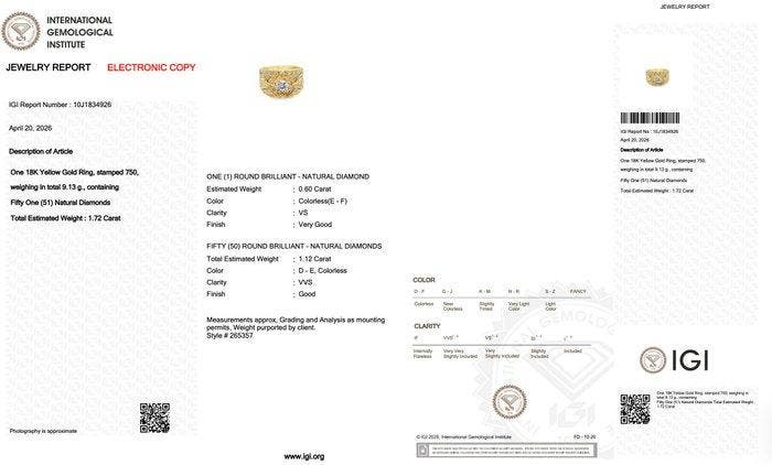 Bague - 18 carats Or jaune - 1.72ct. tw. Diamant (Naturelle), Bijoux, Sacs & Beauté, Bagues