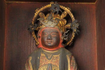 Boeddha - Statue Bois, Plaqué or, Polychromie - Japon - Fin, Antiek en Kunst