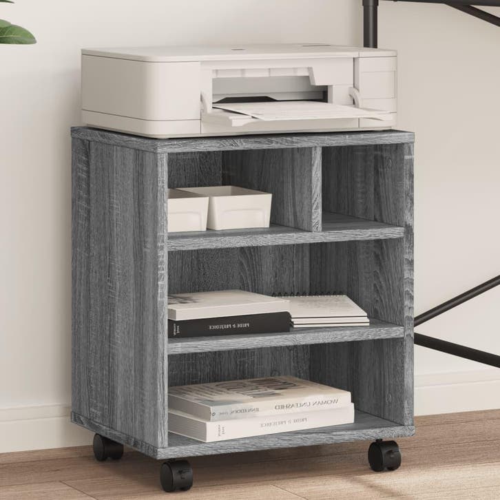 vidaXL Printerkastje met wielen 41x32x48 cm grijs sonoma, Computers en Software, Printers, Nieuw, Verzenden