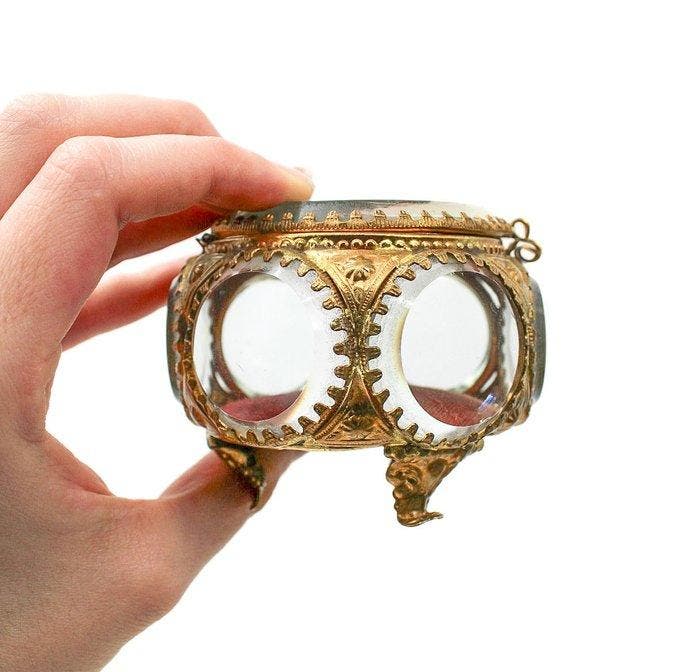 Coffret à bijoux 7 verres biseautés - Sieradendoos -, Antiquités & Art, Curiosités & Brocante