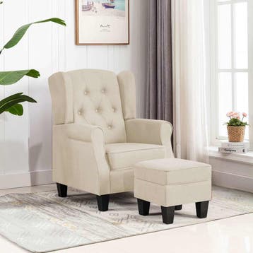 vidaXL Fauteuil met voetenbankje stof crèmekleurig, Huis en Inrichting, Verzenden, Nieuw