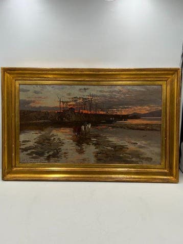 Guido Ricci (1836-1897) - Tramonto, Antiquités & Art, Art | Peinture | Classique