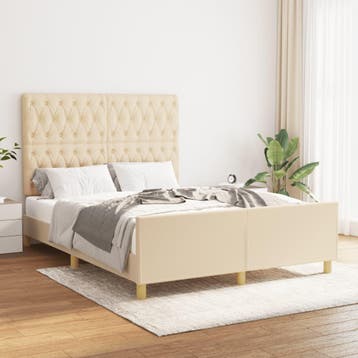 vidaXL Bedframe zonder matras stof crèmekleurig 140x190 cm, Verzenden