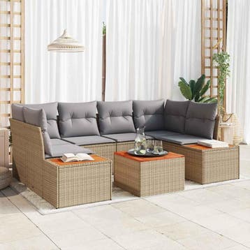 vidaXL Tuinbank Set 6 st Beige Poly rattan, Verzenden, Nieuw