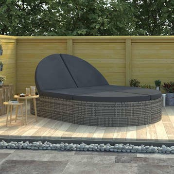 vidaXL Ligbed met kussens 2-persoons poly rattan grijs, Jardin & Terrasse, Chaises longues, Verzenden