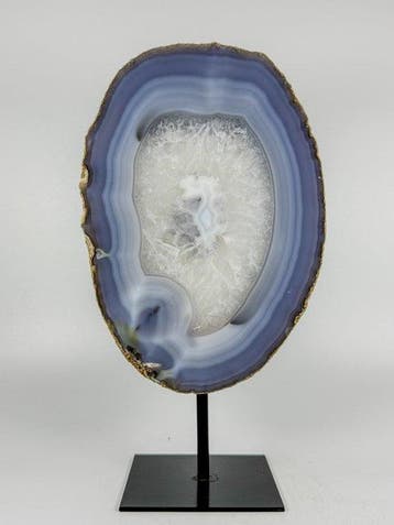 Very rare natural agate with crystal portal geode on stand