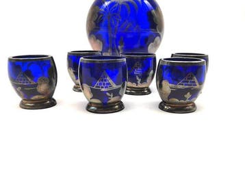 Fles (7) - Set likeur-decanteerset en 6 glaasjes van 800, Antiek en Kunst