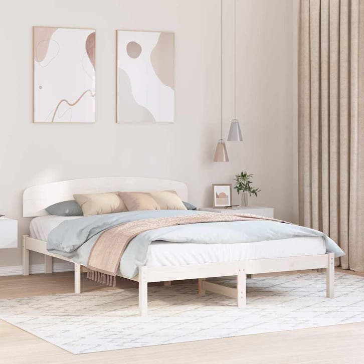 vidaXL Bedframe met hoofdeinde Wit 140 x 200 cm Massief, Huis en Inrichting, Slaapkamer | Bedden, Nieuw, Verzenden