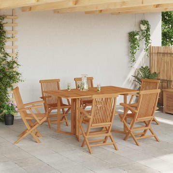 vidaXL Tuin Eettafel Set 7 st Bruin Massief Teakhout, Tuin en Terras, Tuinstoelen, Verzenden, Nieuw
