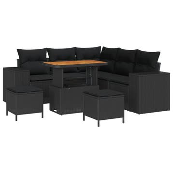 vidaXL Tuinbank Set met kussen 8 pcs Zwart poly rattan, Verzenden, Nieuw