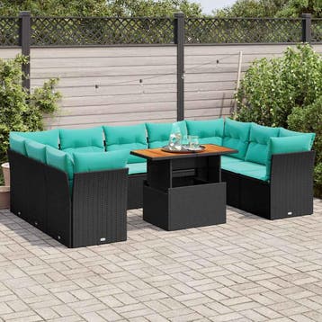 vidaXL 10-delige Loungeset met kussens poly rattan zwart, Verzenden, Loungeset