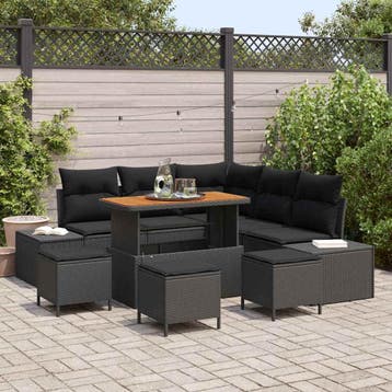 vidaXL Tuinbank Set 9 st Zwart poly rattan, Verzenden, Nieuw