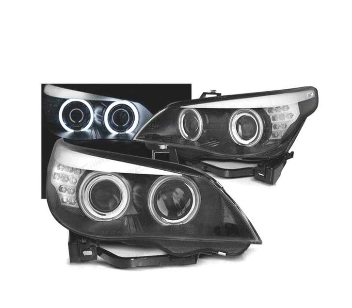 PHARES XÉNON BMW E60 03-04 ANGEL EYES CCFL FOND NOIR, Autos : Pièces & Accessoires, Éclairage, Envoi