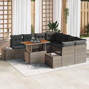 vidaXL Tuinbank Set 9 st Grijs Poly rattan, Verzenden, Nieuw