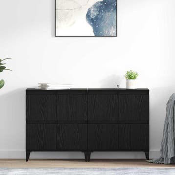 vidaXL Dressoirs 2 st Zwart Eiken 60 x 35 x 70 cm Bewerkt, Verzenden, Nieuw