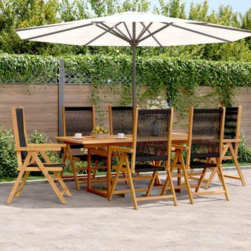 vidaXL 7-delige Tuinset polypropeen en massief hout zwart, Verzenden, Nieuw, Tuinset