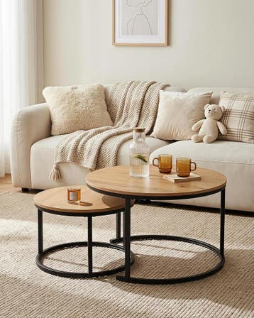 Salontafel rond - Koffietafel - Set van 2 - Bruin/Zwart - Am, Verzenden, Nieuw