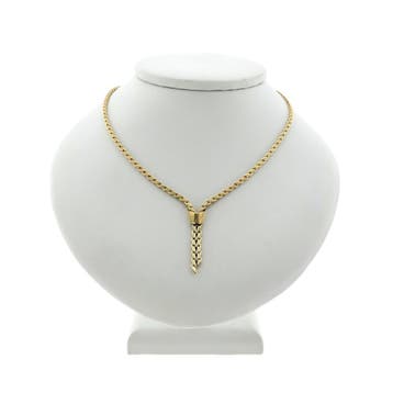 Gouden fantasieschakel collier met vaste hanger; 14 karaa..., Handtassen en Accessoires, Ophalen of Verzenden, Gebruikt, Goud