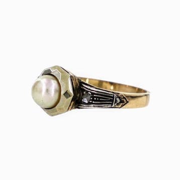 Ring - 12 kt. Geel goud Parel - Parel en Diamanten