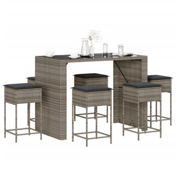 vidaXL 7-delige Tuinbarset met kussens poly rattan grijs, Verzenden, Nieuw