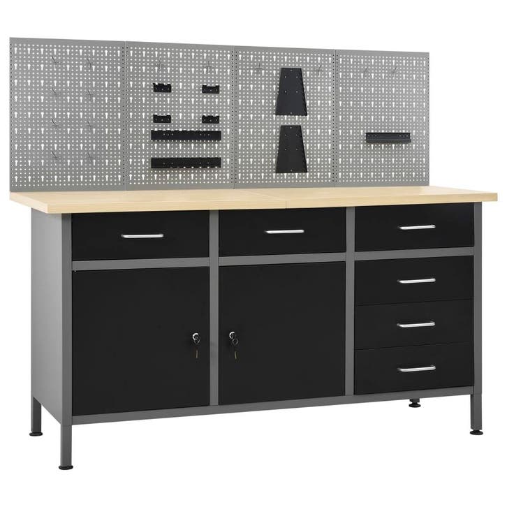 vidaXL Werkbank met vier wandpanelen, Bricolage & Construction, Établis, Envoi