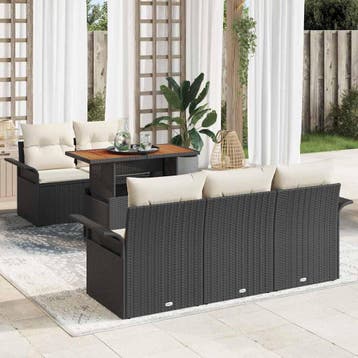 vidaXL Tuinbank Set 6 st Zwart Poly rattan, Verzenden