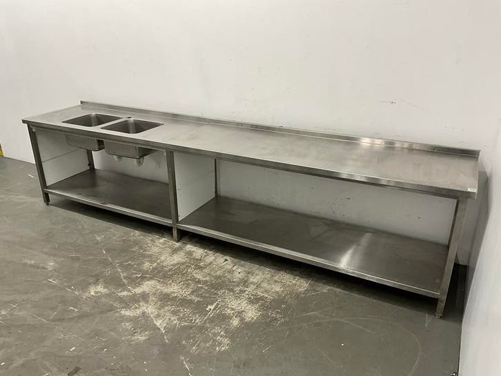 Meerdere RVS Spoel- en werktafels met dubbele wasbak, Zakelijke goederen, Horeca | Keukenapparatuur, Gebruikt, Inox Meubilair