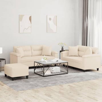 vidaXL 3-delige Loungeset met kussens microvezelstof beige, Verzenden