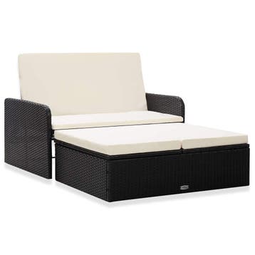 vidaXL 2-delige Loungeset met kussens poly rattan zwart, Verzenden, Nieuw, Loungeset