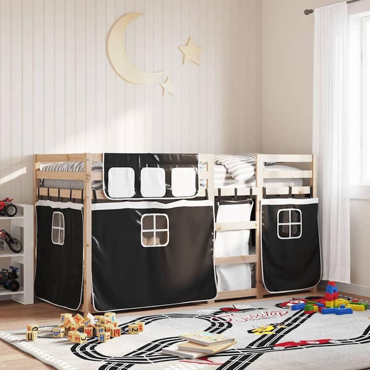 vidaXL Stapelbed met gordijnen 90x200 cm grenenhout wit en, Huis en Inrichting, Slaapkamer | Bedden, Nieuw, Verzenden